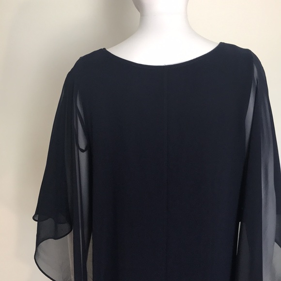 Glamour Nights, Navy Blue Dress with attached sheer Overlay. - Picture 12 of 15